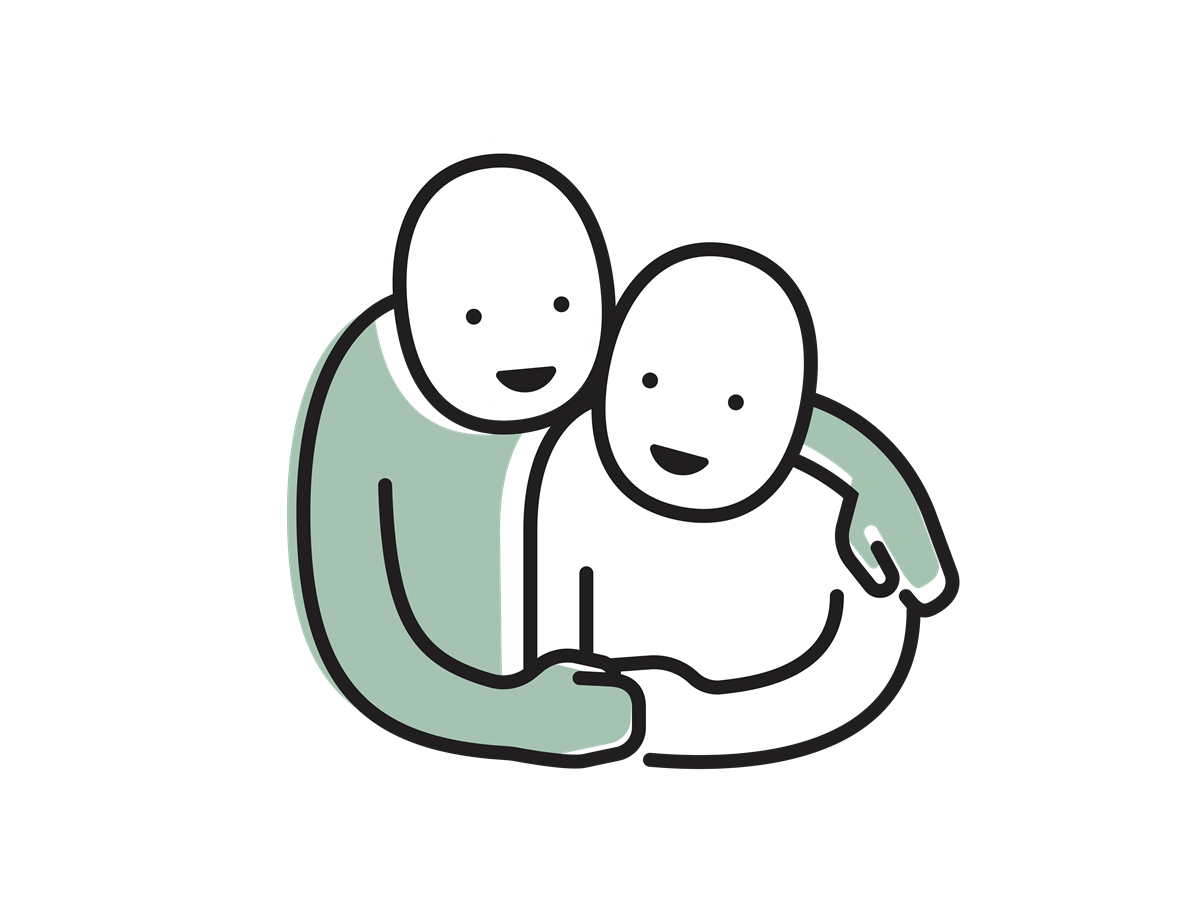 Enkel illustrasjon av to mennesker som holder rundt hverandre og smiler