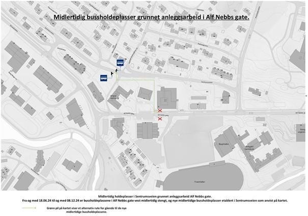 Oversikt over midlertidige bussholdeplasser - Klikk for stort bilde