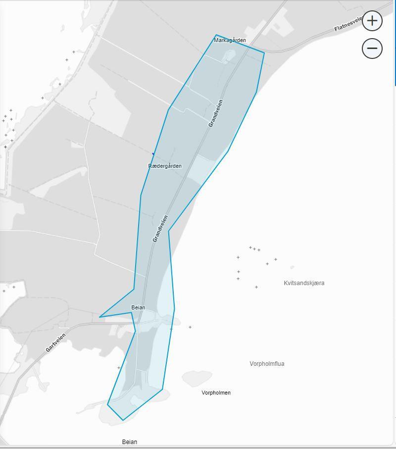 Kart over området Grandveien og omegn - Klikk for stort bilde