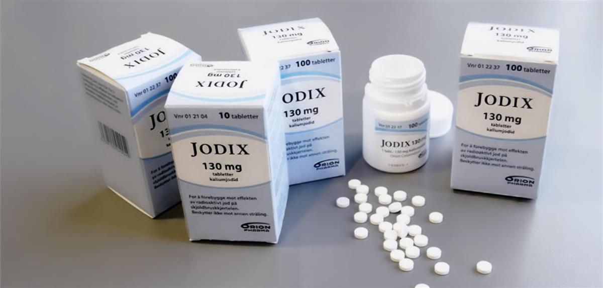 Bilde av hvite og lyseblå bokser med jodtabletter - Klikk for stort bilde
